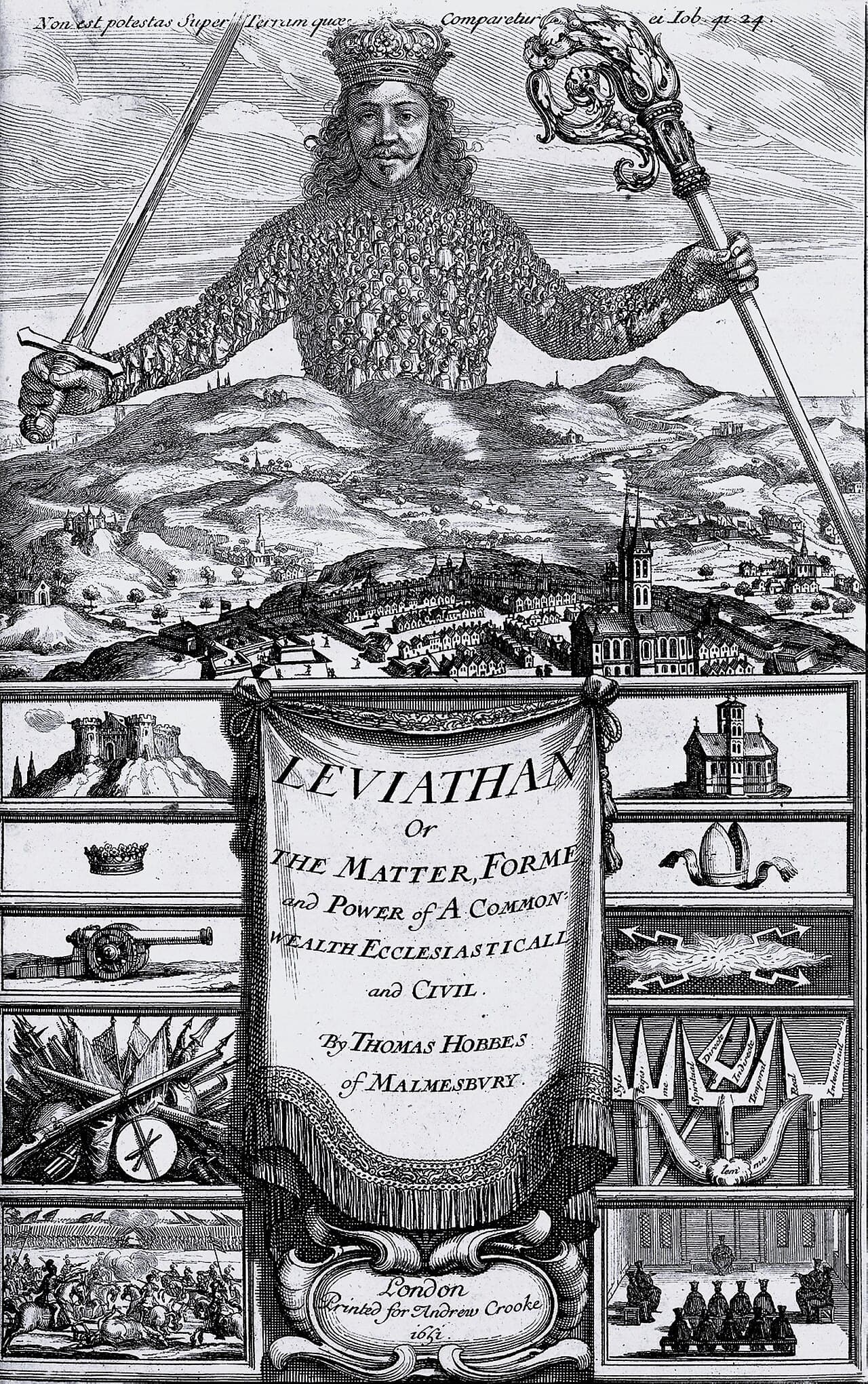 Frontispiece of Thomas Hobbes’s Leviathan (1651). Public domain via the British Library / Wikimedia Commons.